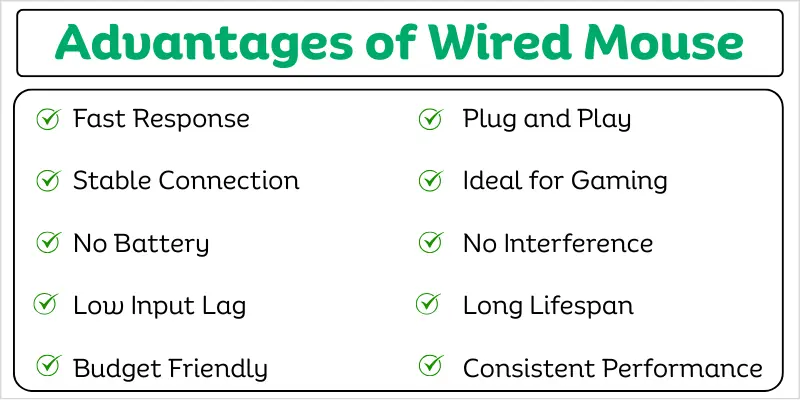 Chart showing top 10 advantages of wired mouse