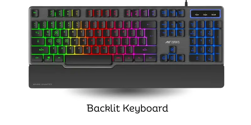 RGB backlit keyboard with colorful LED lights.