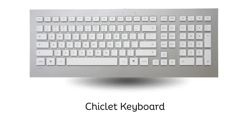 White chiclet keyboard with flat square keys.