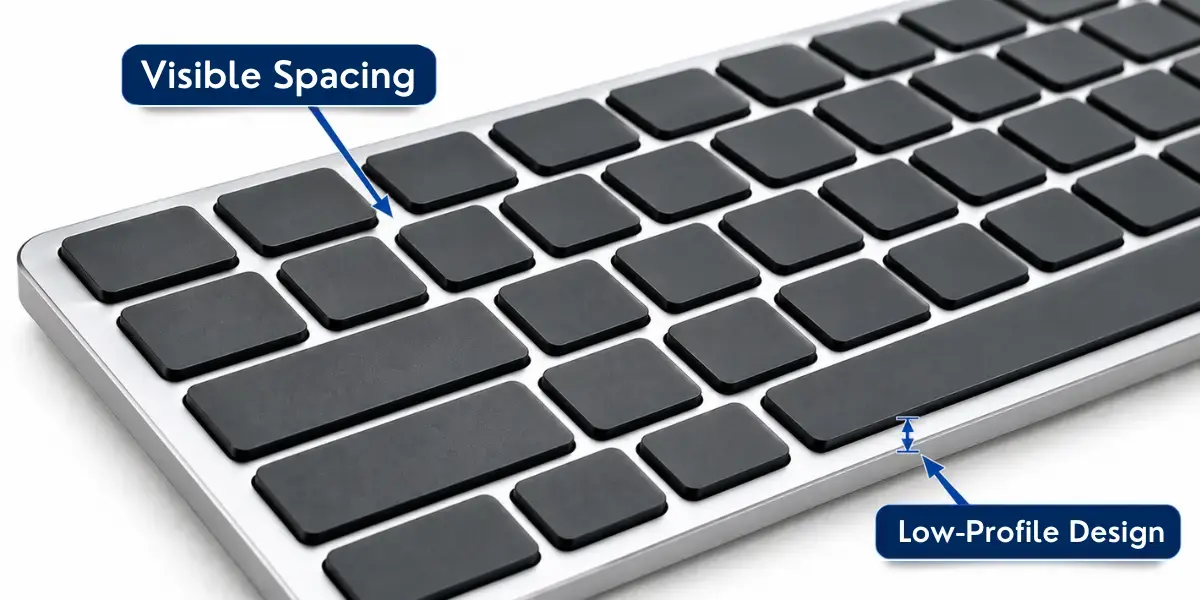 Chiclet keyboard with visible spacing and low-profile design