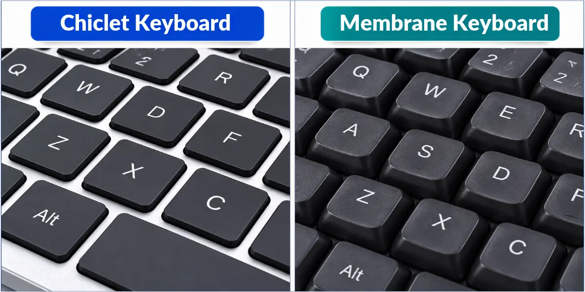 Chiclet and membrane keyboard key design and spacing comparison