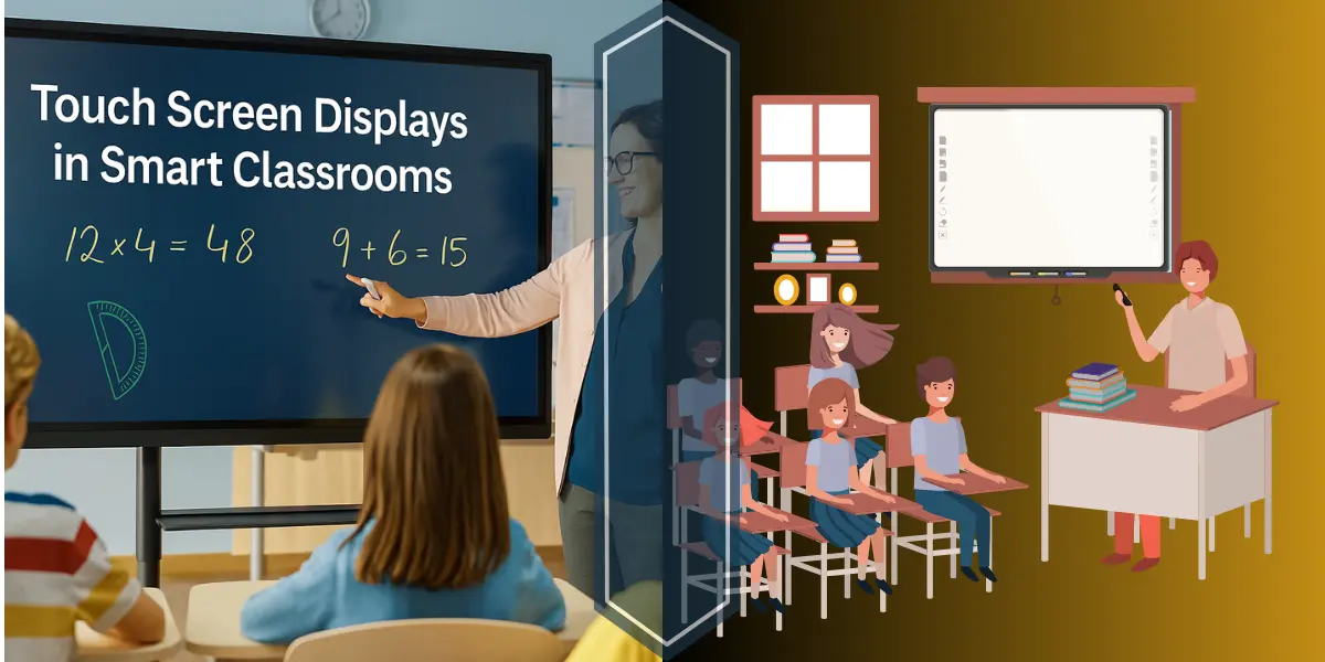 Teacher and students using touch screen in smart classroom
