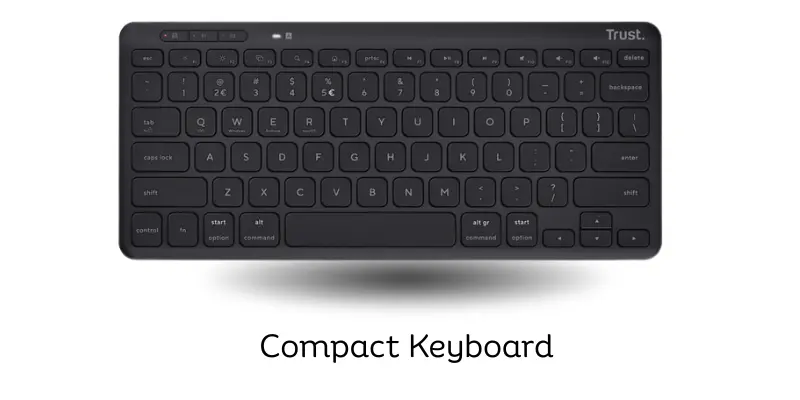 Slim black compact keyboard with minimal keys.