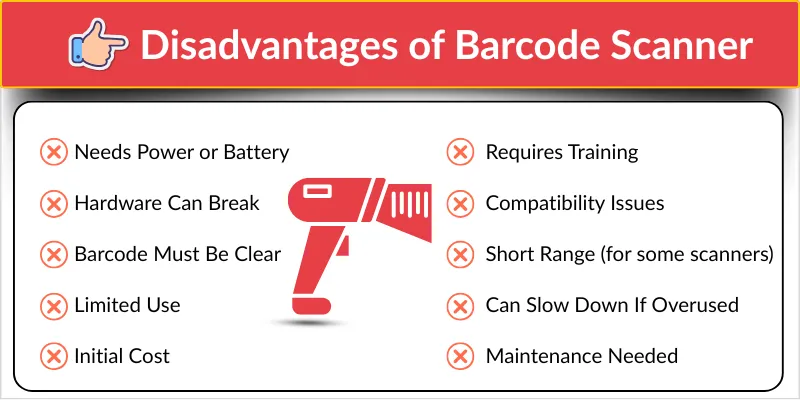Disadvantages of barcode scanner in a table format.