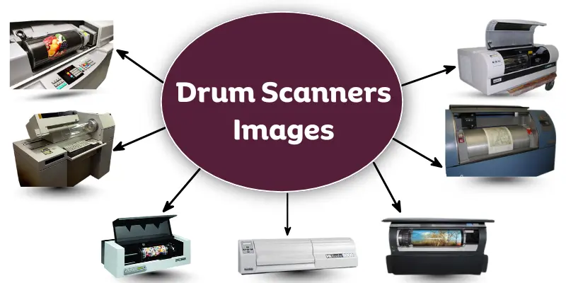 Drum scanner images showcasing different models for high-quality scanning.