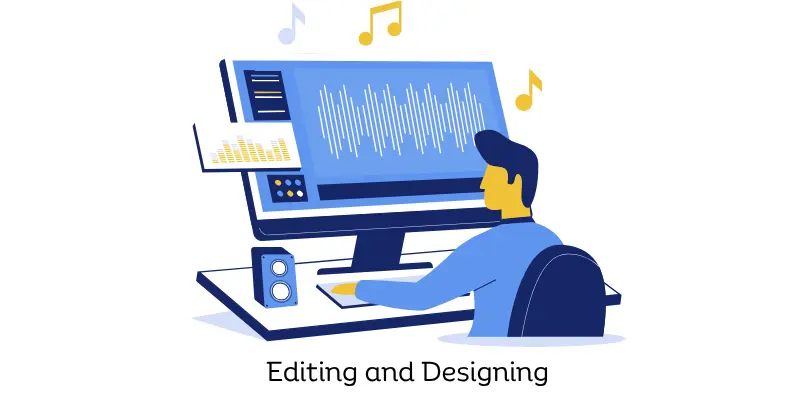 Person editing audio and designing on computer with keyboard