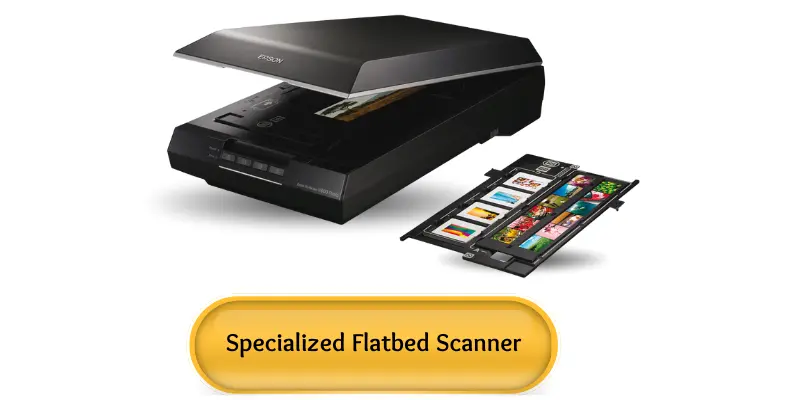 Specialized flatbed scanner for film, slides, and 3D objects.