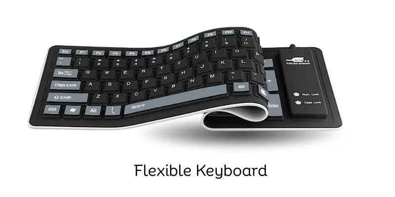 Rollable flexible keyboard in black color.