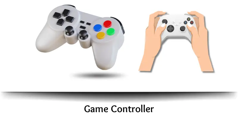 Game controller input device used to control video games on computers or consoles through buttons and analog sticks.