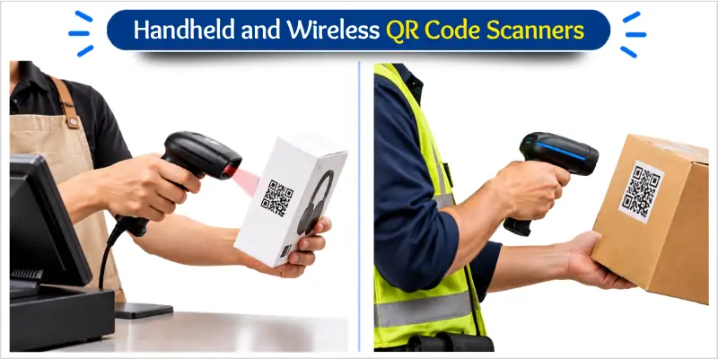 Handheld and wireless QR code scanners used for retail and warehouse scanning