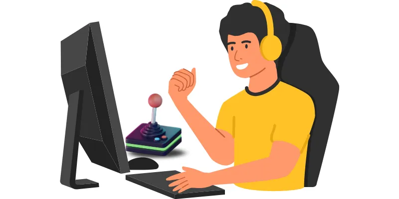 Person using joystick with computer for gaming and control applications