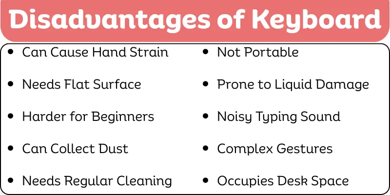 Common disadvantages of using a keyboard including hand strain and lack of portability