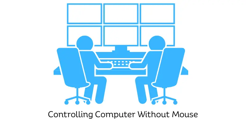 Two people using keyboard to control computer without mouse