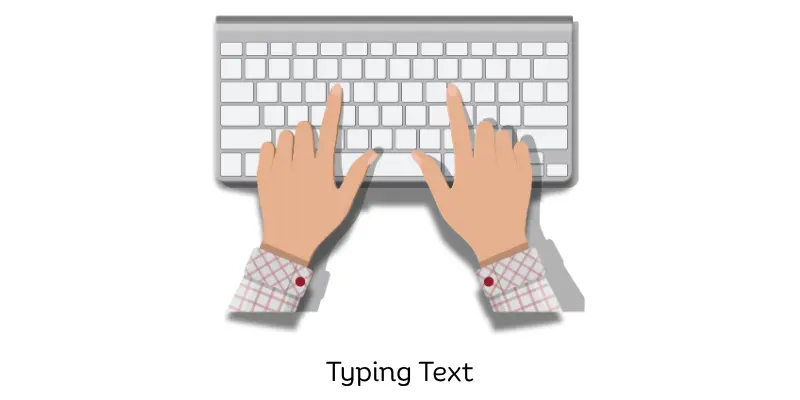 Hands typing on a keyboard to input text on computer