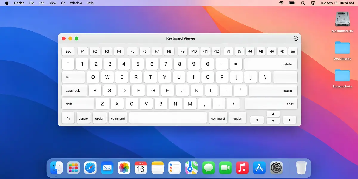 Keyboard Viewer virtual keyboard on a Mac