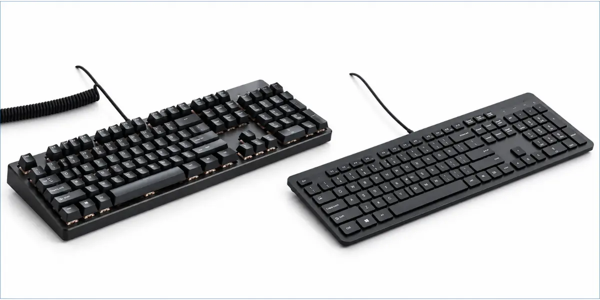 Mechanical and membrane keyboards compared for gaming, showing raised and low-profile keys