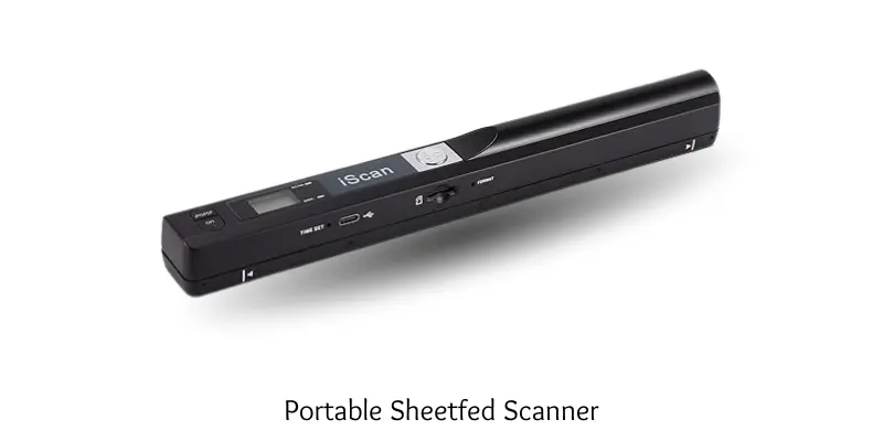Compact and lightweight portable sheetfed scanner for on-the-go scanning.