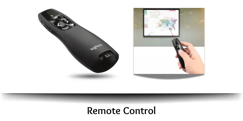 Remote control device used to interact with computers or presentations