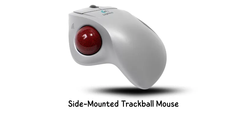 Side-mounted trackball mouse designed for thumb control