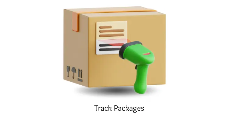Handheld scanner tracking packages with barcode on a cardboard box.