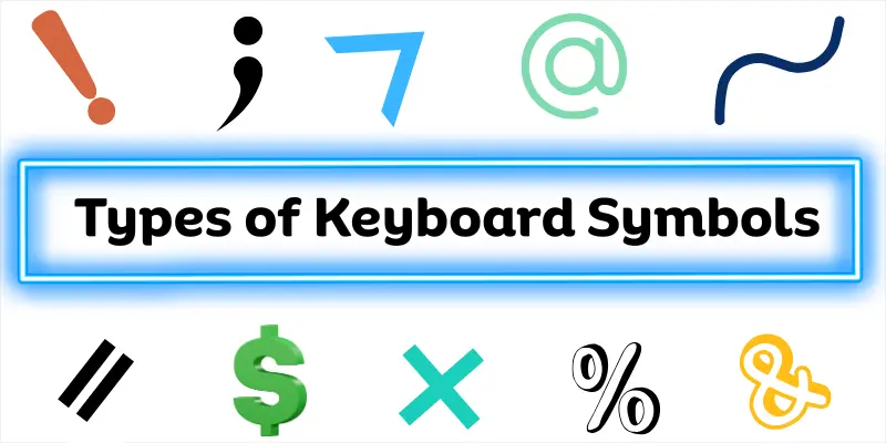 Different types of keyboard symbols with colorful icons