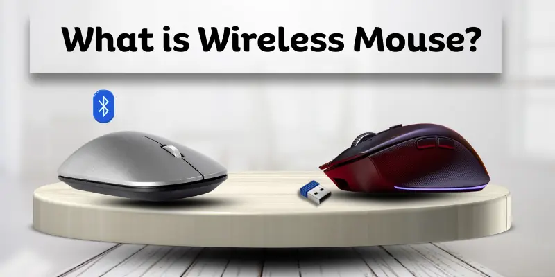 Wireless mouse types shown with a Bluetooth mouse and a 2.4GHz USB wireless mouse under the title What is Wireless Mouse