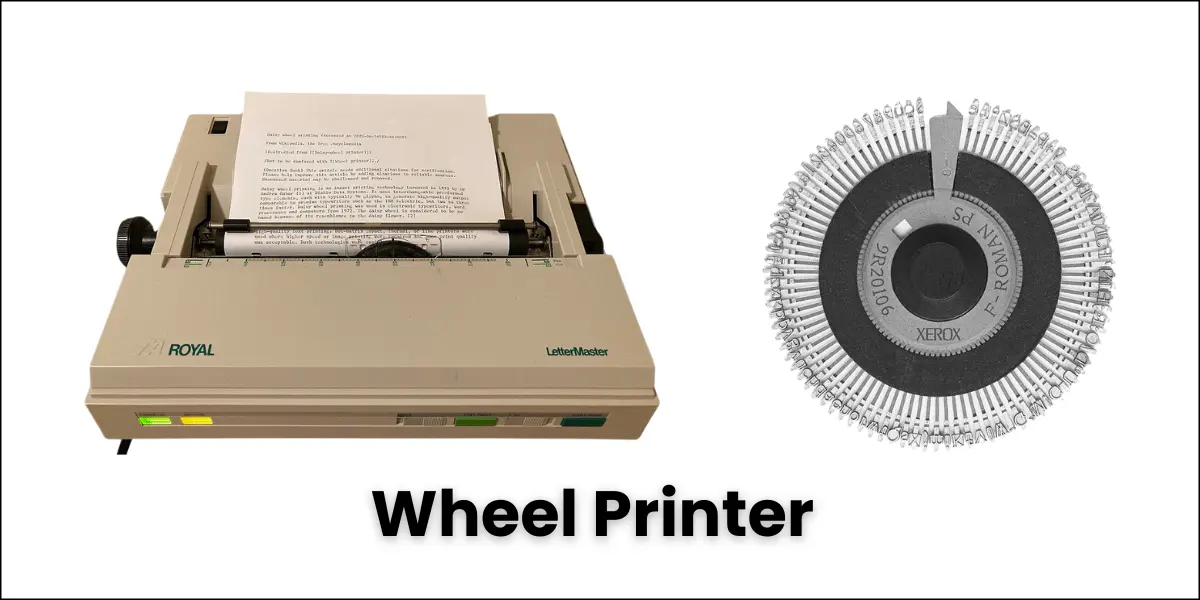 close-up view of a wheel printer head with metal spokes